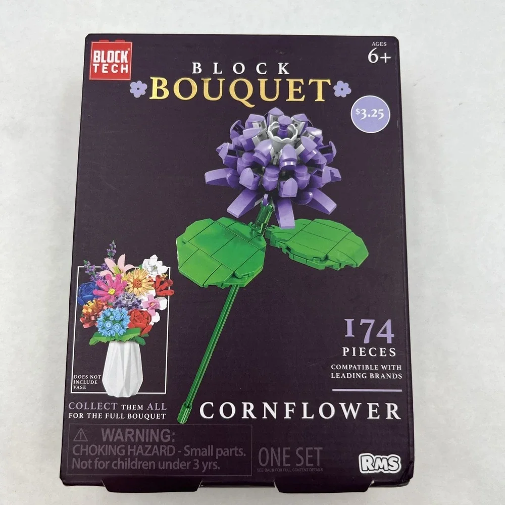NEW, Block Bouquet CORNFLOWER Flower Building Block Set 174 Pieces‎